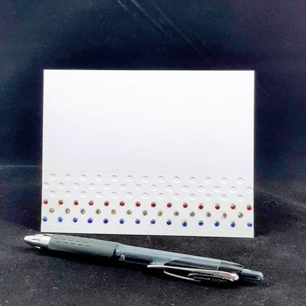 Rhinestone Note Cards (Set of 6), Bling Embellished - Red-White-Blue Rhinestones